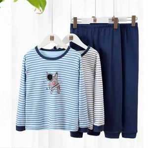 Moda Çocuk Termal İç Çizgili Uzun Johns Çocuk Sonbahar Yürüyor Bebek Erkek Pijama Set Pamuk Büyük Boy Pijama 210622