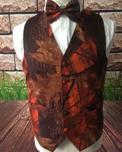 Camo Baskı Damat Yelek Kamuflaj Bestman Yelek Kıyafet İnce Fit Erkek Çember Elbiseler 2 Parça Set (Yelek Yay) Özel Made Boyut Gerçek Görüntü B068