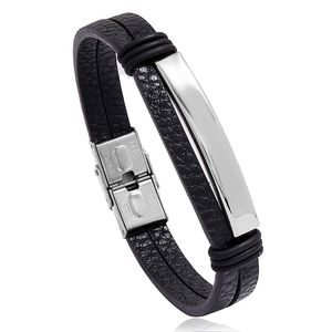 Esmalte em branco Bracelete de fivela de aço inoxidável Men marrom preto Bracelets de couro pulseira pulseira jóias de moda de moda e arenoso