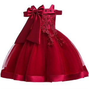 2021 Yaz Omuzsuz Kız Parti Elbise Zarif Çocuklar için Elbiseler Kız Çocuk Giyim Düğün Prenses Elbise Dropshipping Q0716