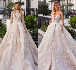 Vestido De Novia Uzun Kollu Balo Gelinlik Ayrılabilir Ceket Korse Boncuk Aplikler Vintage Gelinlikler Robe De Mariage