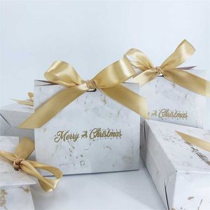 Mutluluk Merry Christmas Çantası Parti Mini Favor Kutuları Mermer Noel Tedavi Şeker Kağıt Hediye Ambalaj S Tedarik Dekorasyon 211019