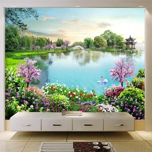Обои природные ландшафтные росписи 3d Custom Po Lake Flowers Лесные бумаги для гостиной телевизор на фоне домашнего декор