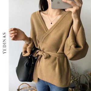 Yedinas Vintage Hırka Kadınlar Seksi V Yaka Örme Kazak Kırpılmış Kimono Hırka Kadın Katı Boy Jumper Knitwear 210527