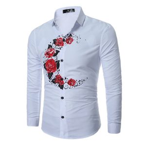 Erkek T-Shirt Yeni erkek Gül Çiçek Ay 3D Baskılı Marka Gömlek Moda Çiçek Uzun Kollu Rahat Slim Fit Erkek Giyim Artı Boyutu