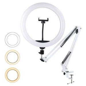 Profissional LED Ring Light Phone Stand With Folding Lazy Arm Holder Dimmable Photography Ringlight For YouTube Live Streaming