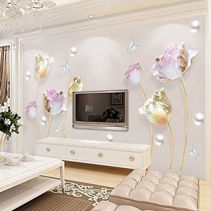 3D tulipa flor borboleta adesivos de parede removível sala de visitas de vinil tv fundo do corredor quarto de parede de parede cartaz DIY Decoração de casa 210705