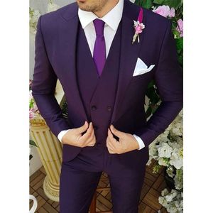 Mor Slim Fit Casual Erkekler Balo Erkek Moda Düğün Smokin için Takım Elbise 3 Parça Set Ceket Yelek Pantolon Groomsmen Kostüm ile 2021 x0909