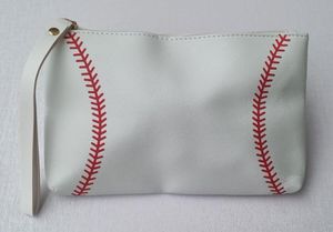 Sacos ao ar livre Beisebol Softball Padrão Esportes Couro PU Bolsa de Maquiagem Sacos Cosméticos com Zíper Artigos de Higiene Pessoal Viagem para Mulheres Meninas