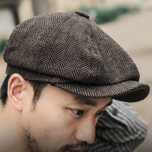 Men Tweed Newsboy Hat Beret Herringbone Gatsby Hats Street Caps Peaked Octagonal Brim Caps Winter Spring Vintage British Berets