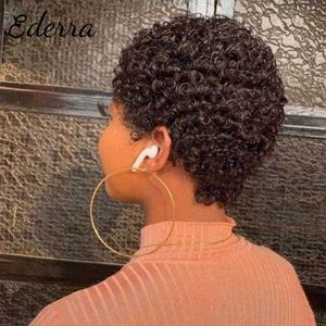 Siyah kadınlar için tuhaf kısa afro kıvırcık, doğal ucuz hine yapılmış peruk kahverengi renk% 100 insan saçı S0826