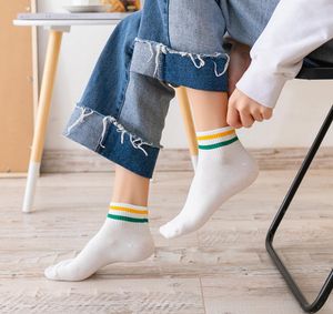 Bayanlar Bayan Ayak Bileği Pamuk Çorap Moda Kız Manşet 2 Çizgili Spor Kısa Çorap Çorap Beyaz