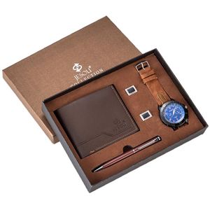 Saatı erkek hediye seti güzel paketlenmiş saatler ve cüzdan kol düğmesi kalem yaratıcı portföy erkekler 2021 lüks çiftler hediyeler