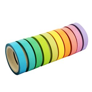 10 Adet / Kutu Gökkuşağı Katı Renk Japon Maskeleme Washi Yapışkan Kağıt Bant Yapıştırıcı Baskı DIY Scrapbooking Deco Washi Teyp Lot