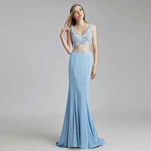 2020 Büyüleyici Mermaid Abiye V Boyun Boncuklu Zarif Resmi Düğünler Konuk Elbise Seksi Balo Abiye Ucuz LX489