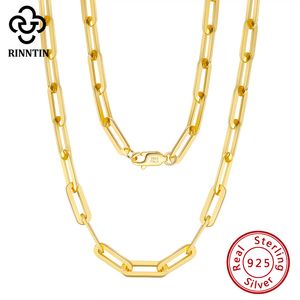 RINNTIN Мода моды скрепки ссылки ожерелье стерлингового серебра 925 14K позолоченные цепные ожерелья для женщин мужчин ювелирные изделия SC39