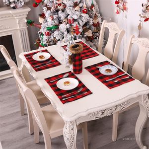 Noel Süslemeleri Mat Kırmızı Siyah Ekose Masa Bıçağı ve Çatal Paspaslar Noel Batı Gıda Matsrestaurant Sofra ZC410