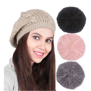 Moda Kadınlar Kablo Örgü Bere Kap Rahat Bere Örgülü Kış Sıcak Yün Bere Şapka Katı Renk Slouch Baggy Şapka
