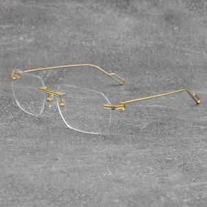 Sıcak Satış Moda Koruma Kedi Göz Gözlük Çerçeveleri Çerçevesiz Metal C Dekorasyon Ile Tel Çerçeve Gözlük Erkekler Kadın Büyük Kare Erkek Ve Kadın 18 K Altın