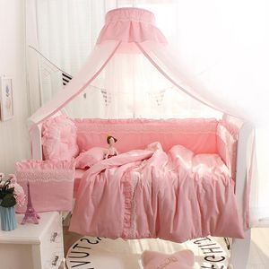 Бампер для кроватки для маленьких девочек, хлопок, кружево, стиль принцессы, однотонный хлопок, простыня с оборками, комплект постельного белья для детской кроватки, декор для детской комнаты