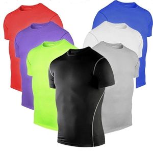 Mens сжатие термал под базовый слой верхний короткий рукав спортивные колготки футболки 210716
