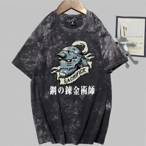 FullMetal Alchemist Anime Moda Kısa Kollu Yuvarlak Boyun Kravat Boya T-shirt Y0809