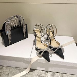 Elbise Ayakkabı Kadın Ayakkabı Bling Sequins Topuklu Düğün Pompaları Sivri Burun Yüksek Topuk 9.5 cm Metal Yay Elmas Glitter Mach Siyah