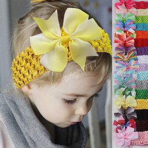 Градиент моды Доветайль бантики повязка повязку ручной работы вязание крючком эластичные волосы полосы для волос Baby Girls Bows Headwear праздник подарки 18 цветов