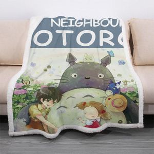 Flanel Polar Battaniye Kalınlaşmış Kare Komşum Totoro Serisi Çocuk Yetişkin Nap Sonbahar ve Kış