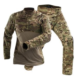 Erkek Eşofman Taktik Dişli Kamuflaj Askeri Üniforma Giyim Setleri Savaş Gömlek + Kargo Pantolon Özel Kuvvet Takım Elbise-E