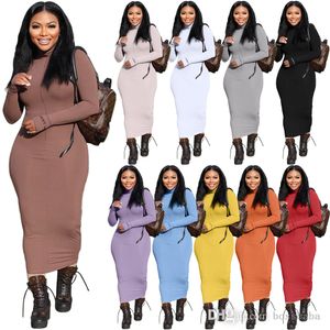 Kadınlar Için rahat uzun elbise Moda Yüksek Yaka kaburga örme fermuar Nakış Şanslı etiket Elbiseler Tasarımcı Düz Renk Kış Giyim