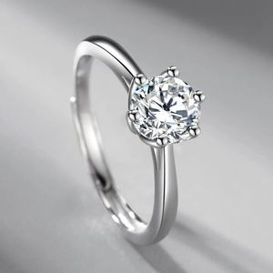 Best Sales European and American S925 Silver Plated Platinum Moissanite Diamond Engagement Ring Smooth Elegant Female jewelry
