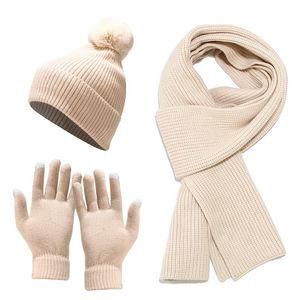 Berets 2022 Fashion Ladies осень зима теплый сплошной шляп шарф наборы перчатки вязаные женщины сгущают мягкие вязаные шерстяные набор