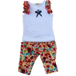 Mädchenkleidung aus 100 % Baumwolle, Sommer, lässig, aktiv, Blumenmuster, Kinderkleidung, Weste + Hose, 2–8 Jahre, Set 210615