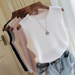 Mode Frau Bluse 2021 Sommer Ärmellose Bluse Frauen Oansatz Gestricktes Hemd Frauen Kleidung Frauen Tops Und Blusen C853