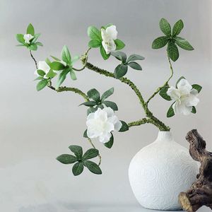 Yeşil yaprakları ile yeni beyaz azaleas şubesi ve kolay şekilli köpük yapışır yapay ağaç dalları ev düğün süslemeleri Y0630