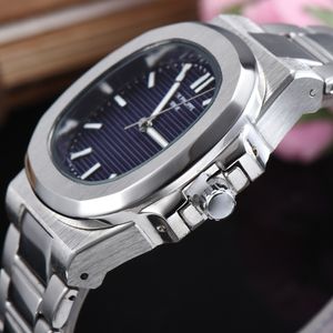 İsviçre pp erkek saatler kuvars hareketi kare kasa orijinal toka erkekler için izle gümüş mavi otomatik tarih sıçrama su geçirmez analog kol saati montre de luxe