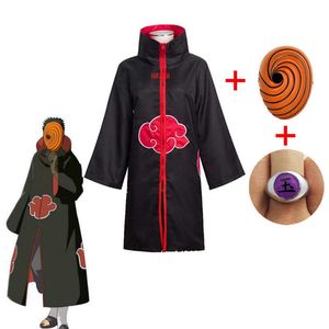 Hatake Kakashi Tobi Obito Cosplay Costume Akatsuki с длинным рукавом плащ Хэллоуин Карнавал Смешные взрослые Косплей Костюм Y0903