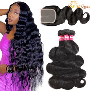 30inch Peruvian Body Wave Virgin Hair With Closure Unprocessed Peruvian Hair Weave Bundles With 4x4 Lace Closure Nature Color