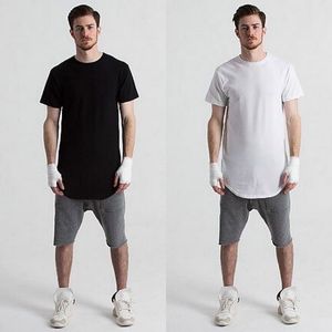 Erkekler Genişletilmiş T-shirt Moda Pamuk T Gömlek Erkek Şarkıcı Tişörtleri Için Kavisli Hem Uzun Çizgi Giyim Tees Hip Hop Gömlek Kentsel Boş