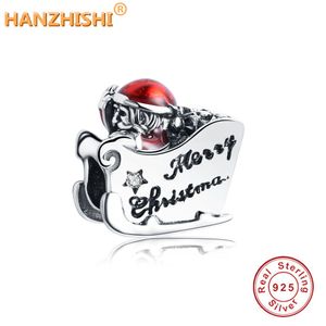 925 Ayar Gümüş Alahighing Santa Boncuk Charms Ile Saydam Kırmızı Emaye Fit Pandora Charm Bilezik DIY Takı Yapımı 2021 Q0531