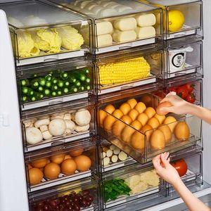 Depolama Şişeleri Kavanozlar PET Buzdolabı Çekmece Kutusu Mutfak Şeffaf Organizatör Bineler Meyve Sebzeleri Dondurucu Buzdolabı İstiflenebilir Kabine