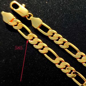 Kolye Zincir Gerçek 18 K Sarı G / F Altın Katı Ince Stamep 585 Halklıllı Erkek Figaro Bling Link 600mm 8mm X0707