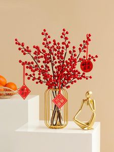 Dekoratif Çiçekler Çelenk 2022 Yıl Dekorasyon Zengin Meyve Kırmızı Holly Sahte Çiçek Yapay Oturma Odası