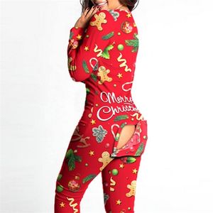 Seksi Pijama Bodysuit Kadınlar Uzun Kollu Romper Rahat Leotard Pijama Loungewear Tops Noel Hediyeleri 211111