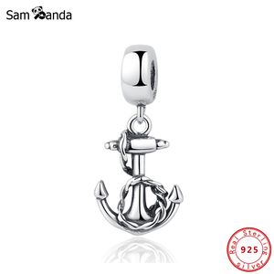 Otantik 100% 925 Ayar Gümüş Charm Boncuk Sembolü Stabilite Kolye Charms Çapa Fit Bilezikler Kadınlar DIY Takı Q0531