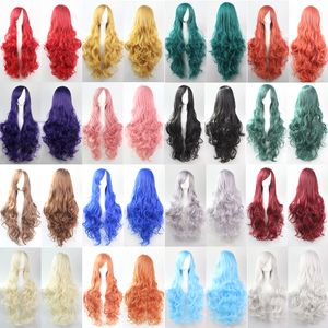 80см свободная волна синтетические парики для женщин косплей парик блондинка синий красный розовый серый фиолетовый волос для человеческой партии Хэллоуин рождественский подарок