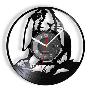 Кролик виниловые рекордные настенные часы природы любовник зайчик тематическое бесшумное движение настенные часы детская детская комната животное займет пасхальный декор H1230