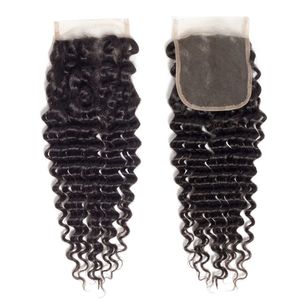 Atacado 10 pçs / lote Fechamento Transparente Virgem Brasileira Cabelo Humano 1B 130% 4x4 Polegada Profunda Ondulado Suíça Swiss Lace Top Feches Peças