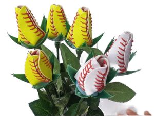 collectable baseball softball leather roses yellow red stitching seam softball graduation gift rose flower Connectors